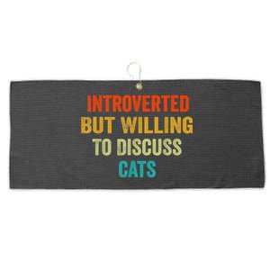 Funny Retro Introverted But Willing To Discuss Cats Large Microfiber Waffle Golf Towel