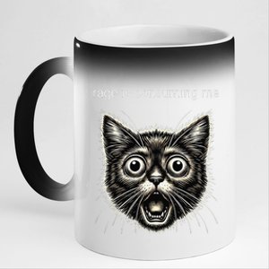 Funny Rage Is Consuming Me Silly Staring Cat Meme 11oz Black Color Changing Mug