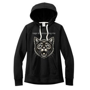 Funny Rage Is Consuming Me Silly Staring Cat Meme Women's Fleece Hoodie