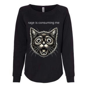 Funny Rage Is Consuming Me Silly Staring Cat Meme Womens California Wash Sweatshirt