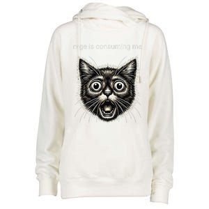 Funny Rage Is Consuming Me Silly Staring Cat Meme Womens Funnel Neck Pullover Hood