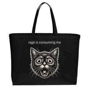 Funny Rage Is Consuming Me Silly Staring Cat Meme Cotton Canvas Jumbo Tote