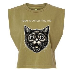 Funny Rage Is Consuming Me Silly Staring Cat Meme Garment-Dyed Women's Muscle Tee