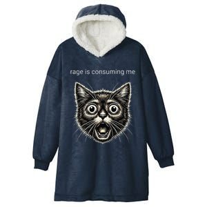 Funny Rage Is Consuming Me Silly Staring Cat Meme Hooded Wearable Blanket