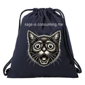 Funny Rage Is Consuming Me Silly Staring Cat Meme Drawstring Bag