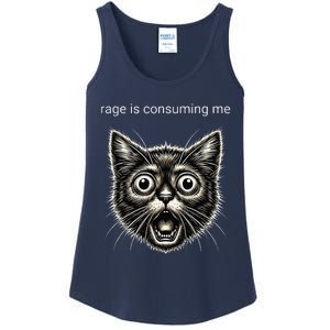 Funny Rage Is Consuming Me Silly Staring Cat Meme Ladies Essential Tank