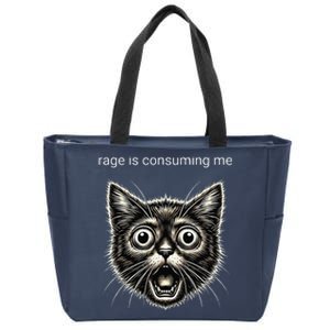 Funny Rage Is Consuming Me Silly Staring Cat Meme Zip Tote Bag