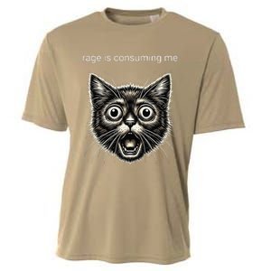 Funny Rage Is Consuming Me Silly Staring Cat Meme Cooling Performance Crew T-Shirt