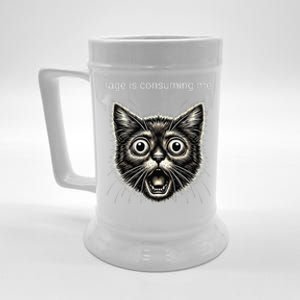 Funny Rage Is Consuming Me Silly Staring Cat Meme Beer Stein