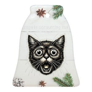 Funny Rage Is Consuming Me Silly Staring Cat Meme Ceramic Bell Ornament