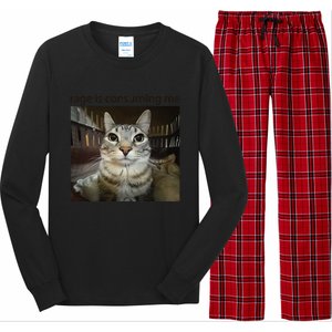 Funny Rage Is Consuming Me Silly Staring Cat Meme Long Sleeve Pajama Set