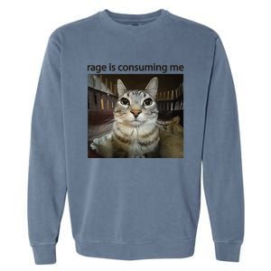 Funny Rage Is Consuming Me Silly Staring Cat Meme Garment-Dyed Sweatshirt