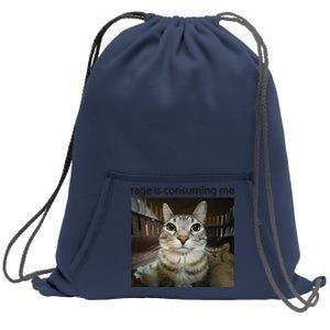 Funny Rage Is Consuming Me Silly Staring Cat Meme Sweatshirt Cinch Pack Bag