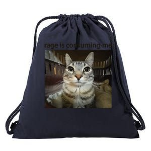 Funny Rage Is Consuming Me Silly Staring Cat Meme Drawstring Bag