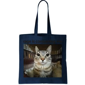 Funny Rage Is Consuming Me Silly Staring Cat Meme Tote Bag