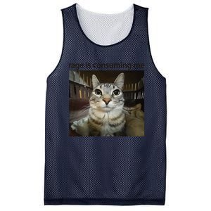 Funny Rage Is Consuming Me Silly Staring Cat Meme Mesh Reversible Basketball Jersey Tank