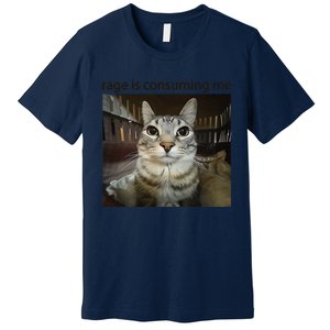 Funny Rage Is Consuming Me Silly Staring Cat Meme Premium T-Shirt