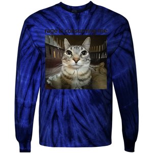 Funny Rage Is Consuming Me Silly Staring Cat Meme Tie-Dye Long Sleeve Shirt