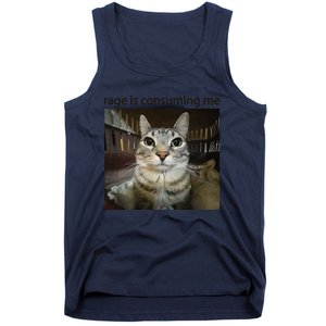 Funny Rage Is Consuming Me Silly Staring Cat Meme Tank Top