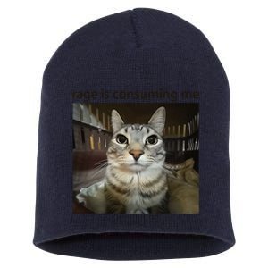 Funny Rage Is Consuming Me Silly Staring Cat Meme Short Acrylic Beanie