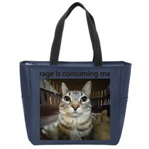 Funny Rage Is Consuming Me Silly Staring Cat Meme Zip Tote Bag