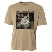 Funny Rage Is Consuming Me Silly Staring Cat Meme Cooling Performance Crew T-Shirt