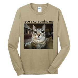 Funny Rage Is Consuming Me Silly Staring Cat Meme Tall Long Sleeve T-Shirt