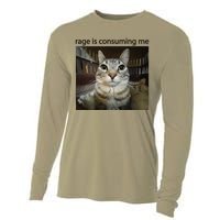 Funny Rage Is Consuming Me Silly Staring Cat Meme Cooling Performance Long Sleeve Crew