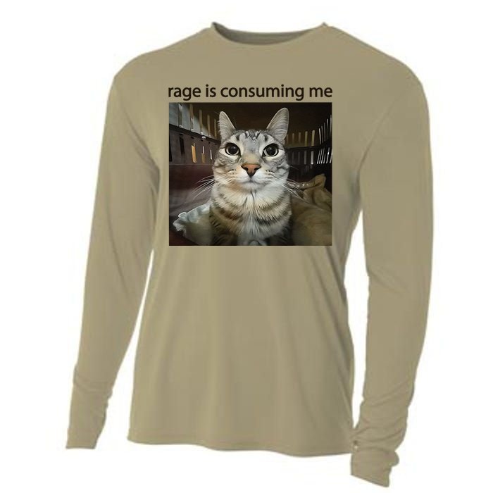 Funny Rage Is Consuming Me Silly Staring Cat Meme Cooling Performance Long Sleeve Crew