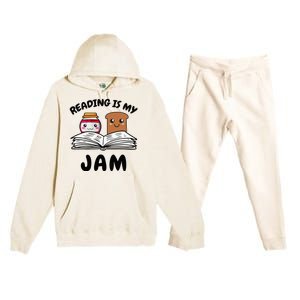 Funny Reading Is My Jam for Teacher Nerd Bookworm Book Lover Premium Hooded Sweatsuit Set