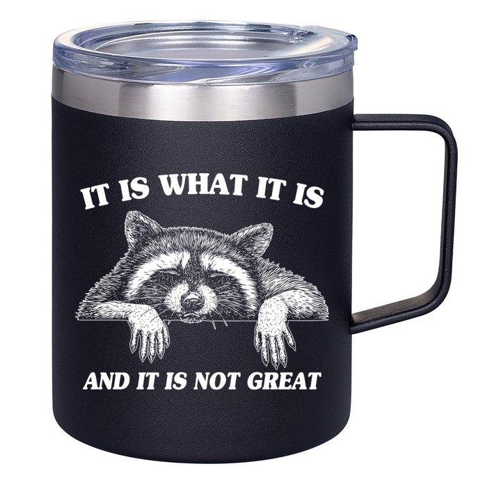 Funny Raccoon It Is What It Is And It Is Not Great 12oz Stainless Steel Coffee Mug