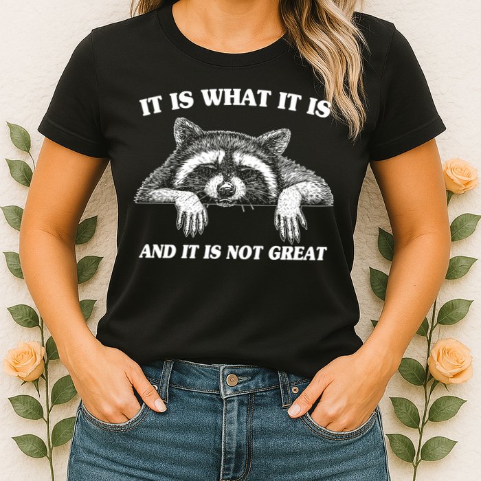 Funny Raccoon It Is What It Is And It Is Not Great Womens T-Shirt