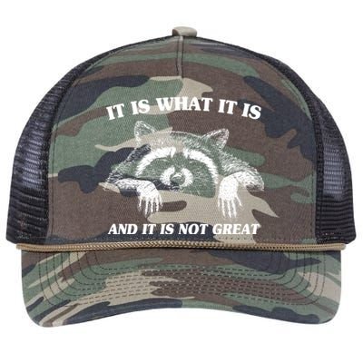 Funny Raccoon It Is What It Is And It Is Not Great Retro Rope Trucker Hat Cap