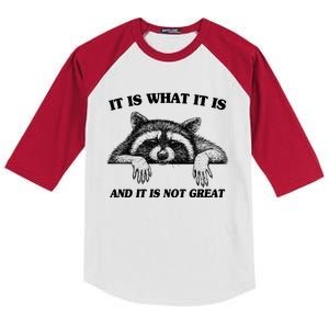 Funny Raccoon It Is What It Is And It Is Not Great Kids Colorblock Raglan Jersey