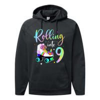 funny rolling in to 9 birthday Performance Fleece Hoodie