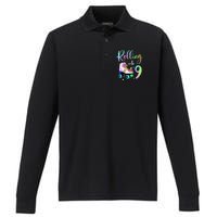 funny rolling in to 9 birthday Performance Long Sleeve Polo