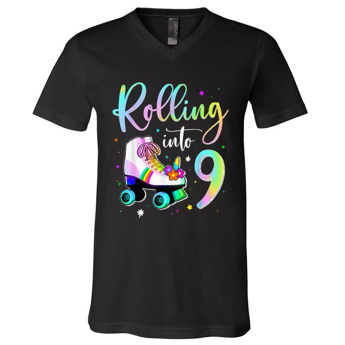 funny rolling in to 9 birthday V-Neck T-Shirt