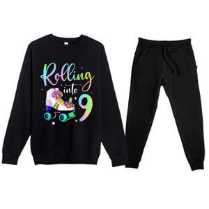 funny rolling in to 9 birthday Premium Crewneck Sweatsuit Set