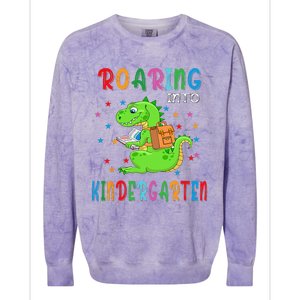 Funny Roaring Into Kindergarten Funny Back To The School Colorblast Crewneck Sweatshirt