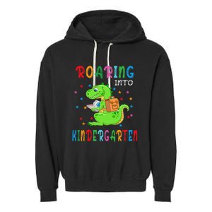 Funny Roaring Into Kindergarten Funny Back To The School Garment-Dyed Fleece Hoodie