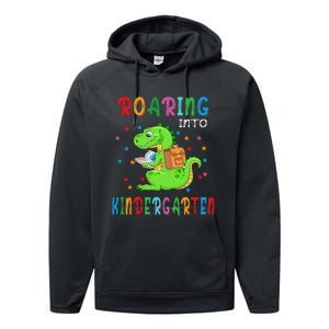 Funny Roaring Into Kindergarten Funny Back To The School Performance Fleece Hoodie