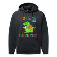 Funny Roaring Into Kindergarten Funny Back To The School Performance Fleece Hoodie