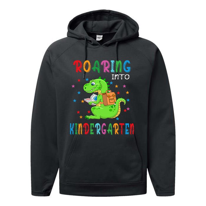 Funny Roaring Into Kindergarten Funny Back To The School Performance Fleece Hoodie