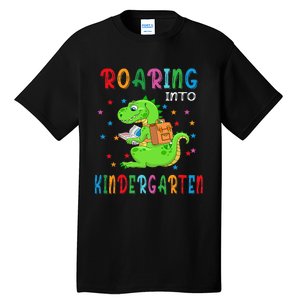 Funny Roaring Into Kindergarten Funny Back To The School Tall T-Shirt