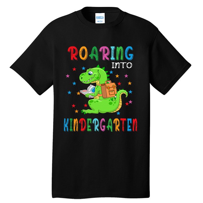 Funny Roaring Into Kindergarten Funny Back To The School Tall T-Shirt