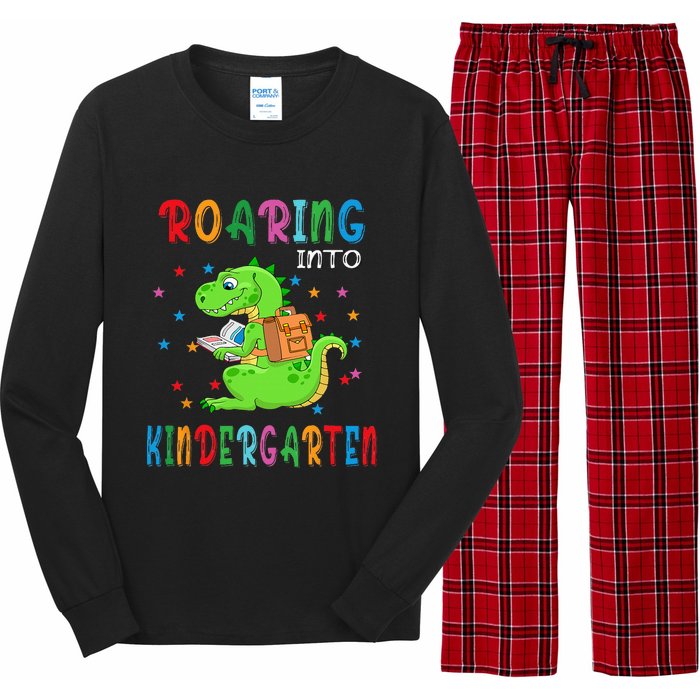 Funny Roaring Into Kindergarten Funny Back To The School Long Sleeve Pajama Set