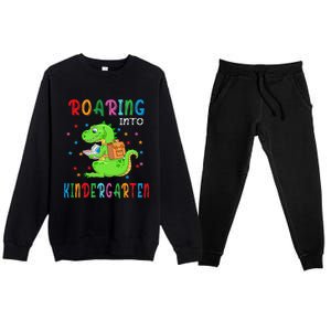 Funny Roaring Into Kindergarten Funny Back To The School Premium Crewneck Sweatsuit Set