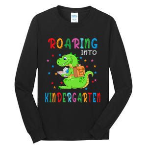 Funny Roaring Into Kindergarten Funny Back To The School Tall Long Sleeve T-Shirt