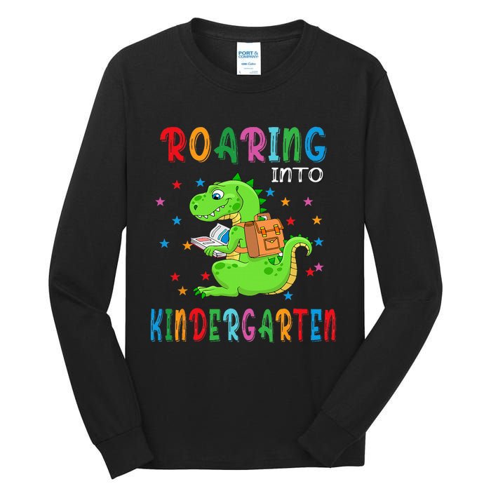 Funny Roaring Into Kindergarten Funny Back To The School Tall Long Sleeve T-Shirt