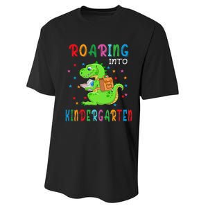 Funny Roaring Into Kindergarten Funny Back To The School Performance Sprint T-Shirt